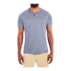 CON.STRUCT Denim Texture Performance Stretch Short Sleeve Blue Henley Size XL